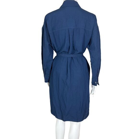 Uniqlo Navy Rayon Linen Minimalist Modest Relaxed Oversized Shirt Dress Sz XS - Picture 3 of 13